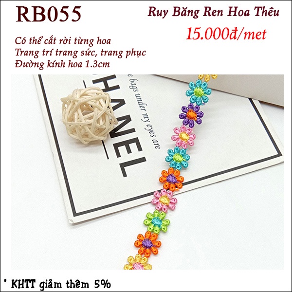 Ruy băng ren hoa thêu nhiều màu RB055 -Hoa Tay Handmade