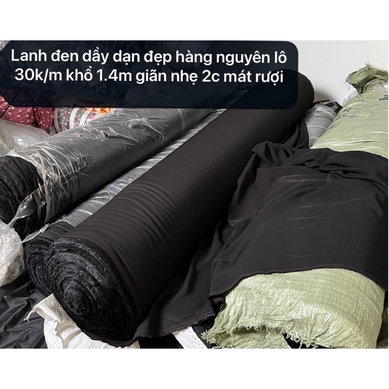 Vải Lanh cotton, lanh Đen Tuyền 100% cotton siêu Mềm  Mát
