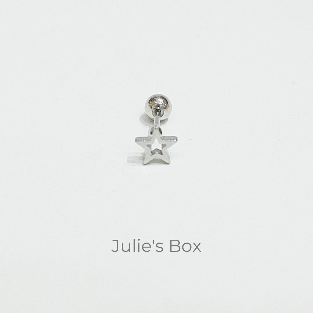 [1 Chiếc] Khuyên tai Unisex Ngôi Sao Rỗng Nhỏ Màu Bạc Titan Không Gỉ Sét Không Ngứa Không Đen Julies Box 66