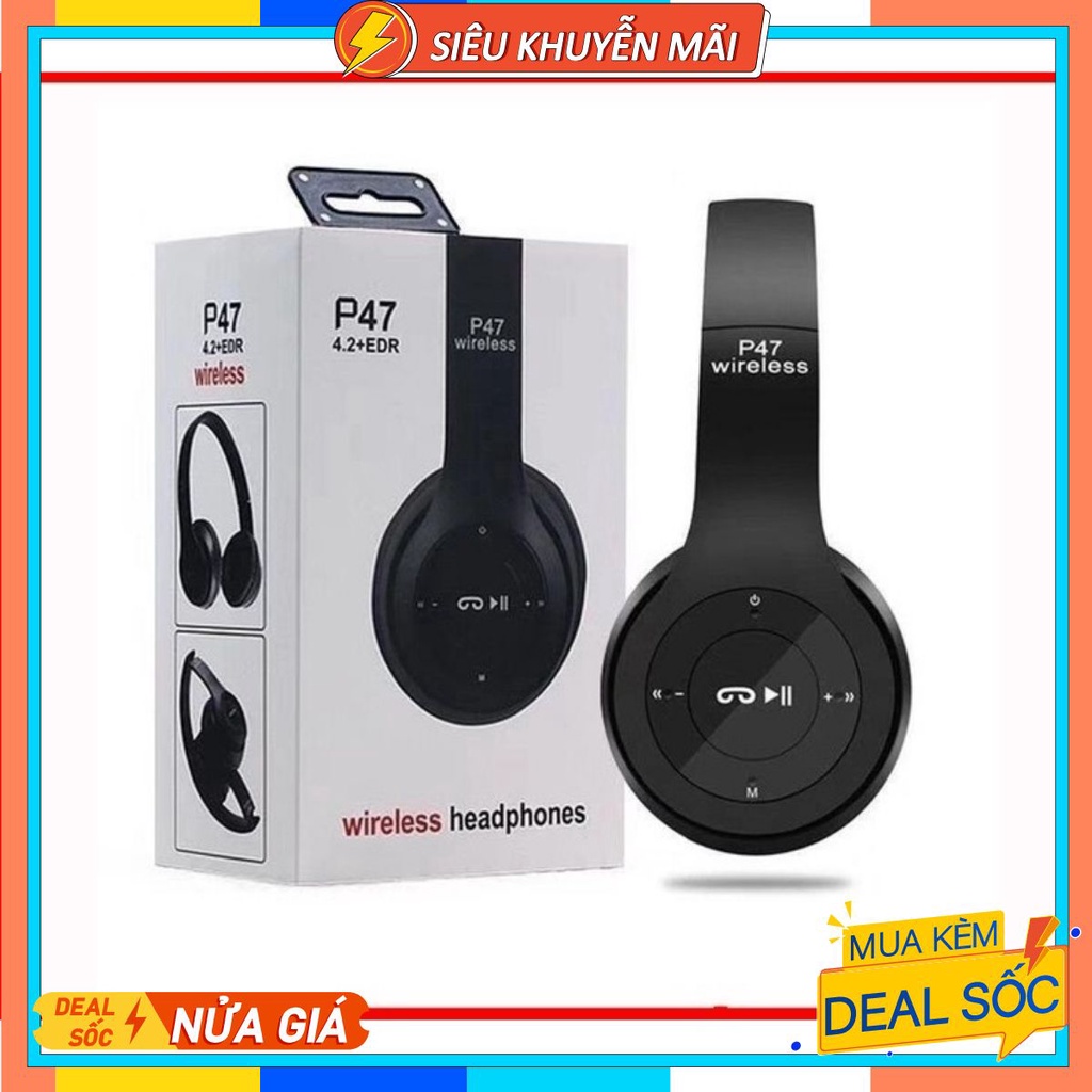 Tai Nghe Không Dây Kết Nối Bluetooth P47 Có Khe Cắm Thẻ Nhớ