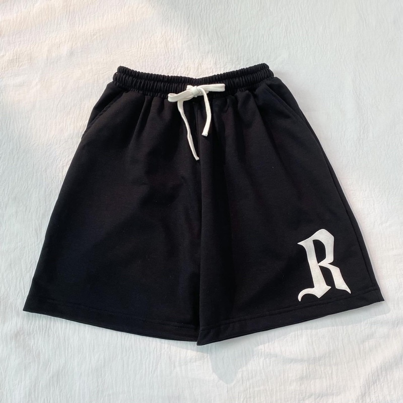 Quần Short Thun Unisex CHỮ R màu ĐEN/XÁM  Nam nữ unisex  Quần thun ngố lưng chun Jaystoree