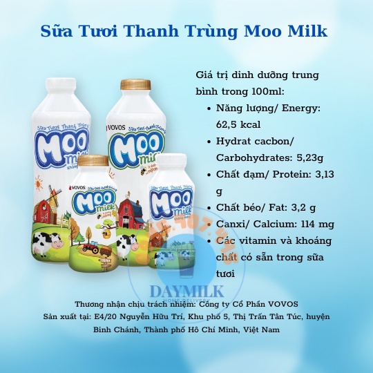 Sữa tươi thanh trùng Moo milk 950ml