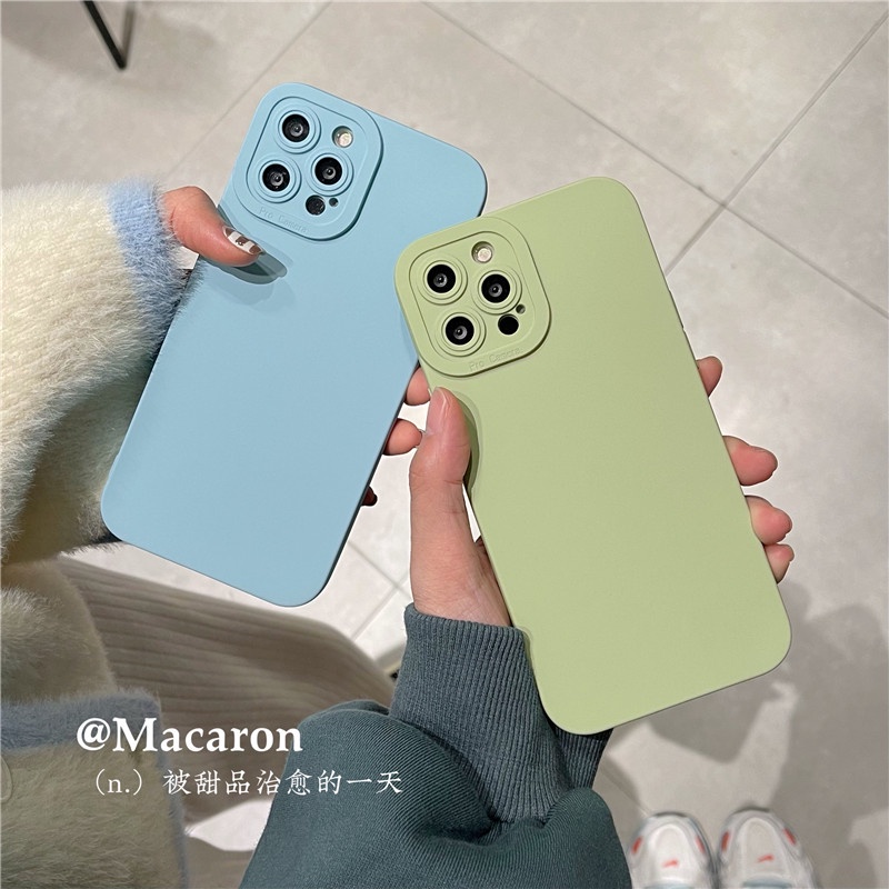 Ốp điện thoại TPU mềm bảo vệ camera màu xanh dương/xanh lá đơn giản thời trang cho IPhone 13 12 11 Pro Max XR 8 7 Plus