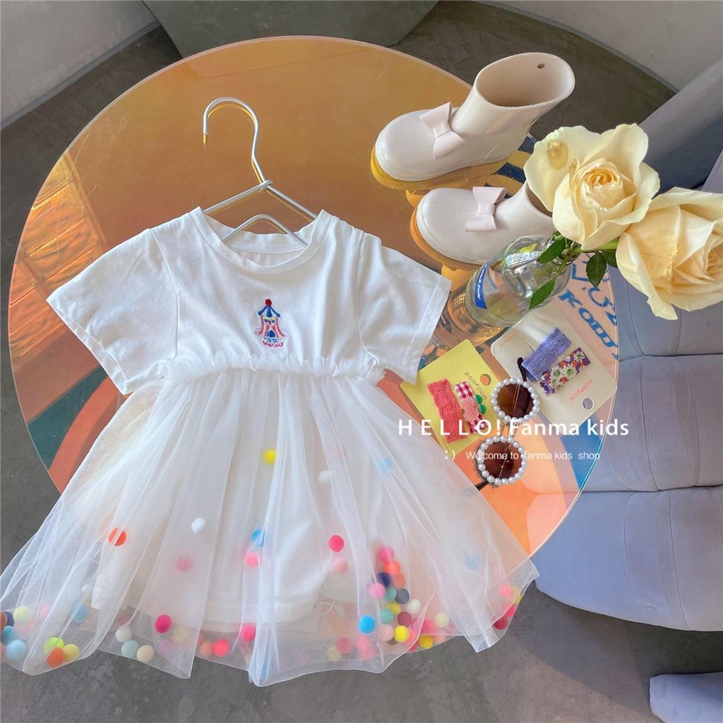 Đầm Công Chúa Tay Ngắn Chất Liệu Cotton Phối Lưới Thời Trang Mùa Hè Hàn Quốc Mới 2023