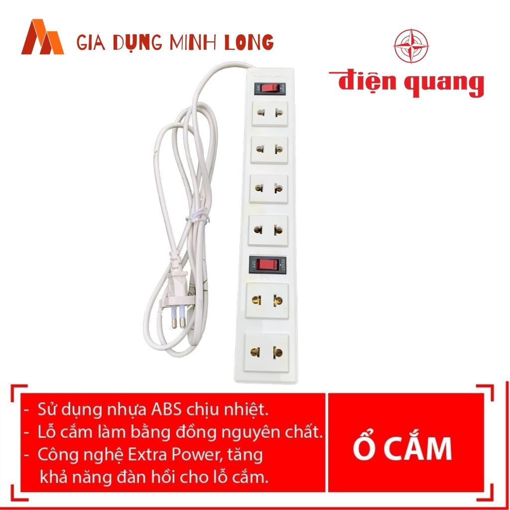 Ổ cắm Điện Quang 6 lỗ 2 chấu 3200W- Ổ cắm liền dây 2 mét, 5 mét chịu tải