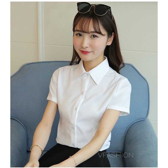 Áo sơ mi công sở nữ vải lụa Thái tay dài màu xanh dương nhạt trẻ trung