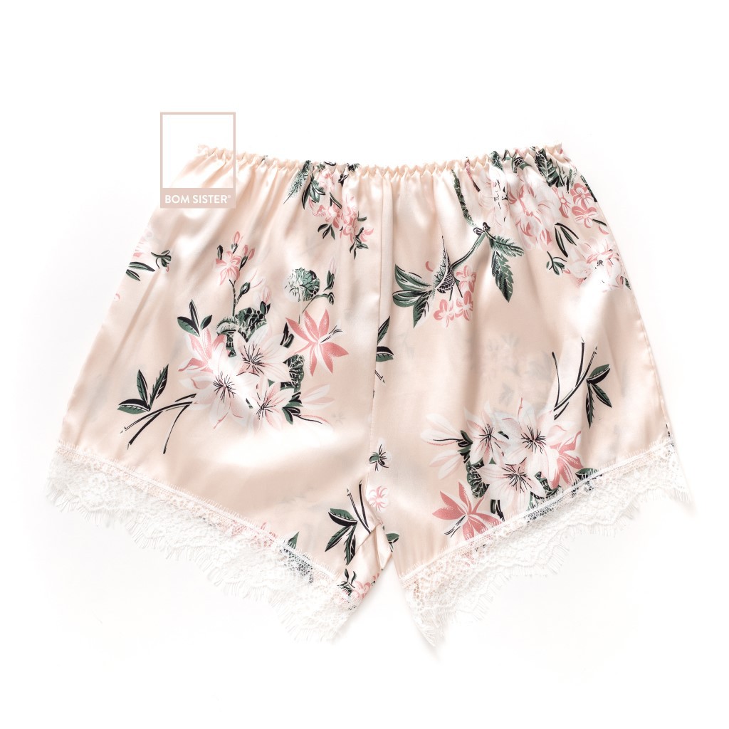 Quần đùi satin phối ren hoạ tiết dễ thương BOM SISTER QD257 | BigBuy360 - bigbuy360.vn