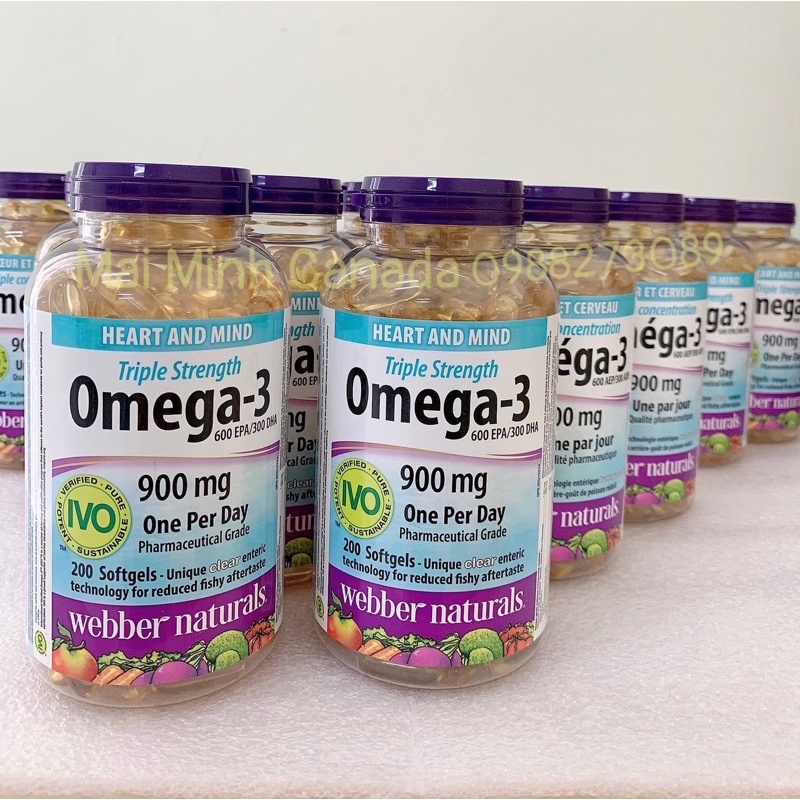 Dầu cá Omega 3 Triple Strength 900mg cung cấp 600mg EPA và 300mg DHA; Omega 3 Webber Natural Date 2027