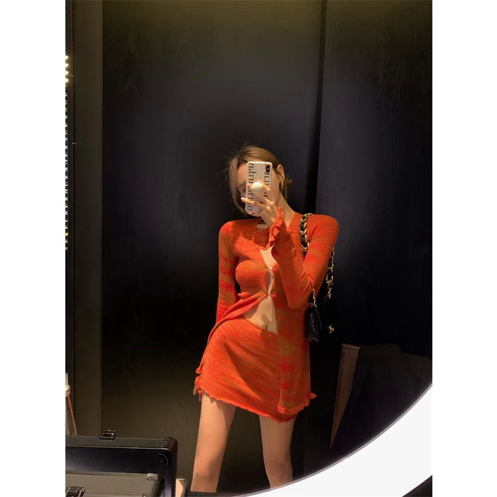 Bộ Áo Khoác cardigan + Chân Váy Xinh Xắn Theo Phong Cách Retro Hàn Quốc