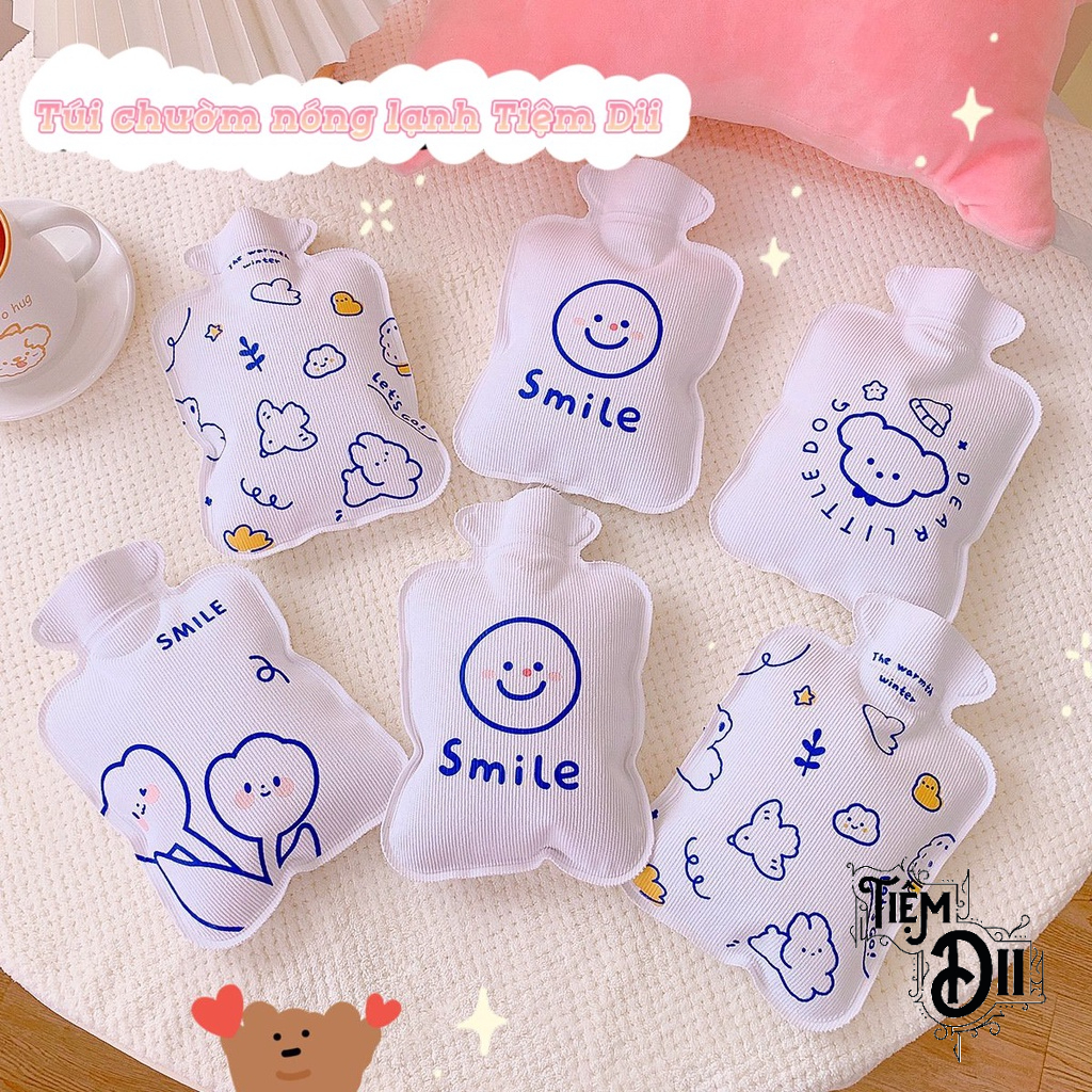 [500ml] Túi Chườm Nóng Lạnh Vỏ Nhung Màu Trắng Tặng Bạn Gái Ngày Dâu Túi Giữ Nhiệt Đổ Nước Dễ Sử Dụng