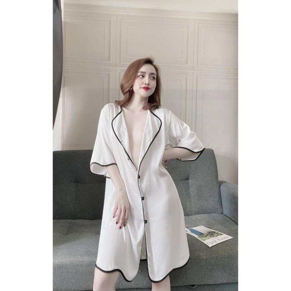 Váy Ngũ Sơ Mi CELORA Đầm Lụa Mặc Nhà Tay Lở Dáng Suông Vải Mát Ít Nhăn Dưới 75kg Nhiều Màu Viền Trắng | BigBuy360 - bigbuy360.vn