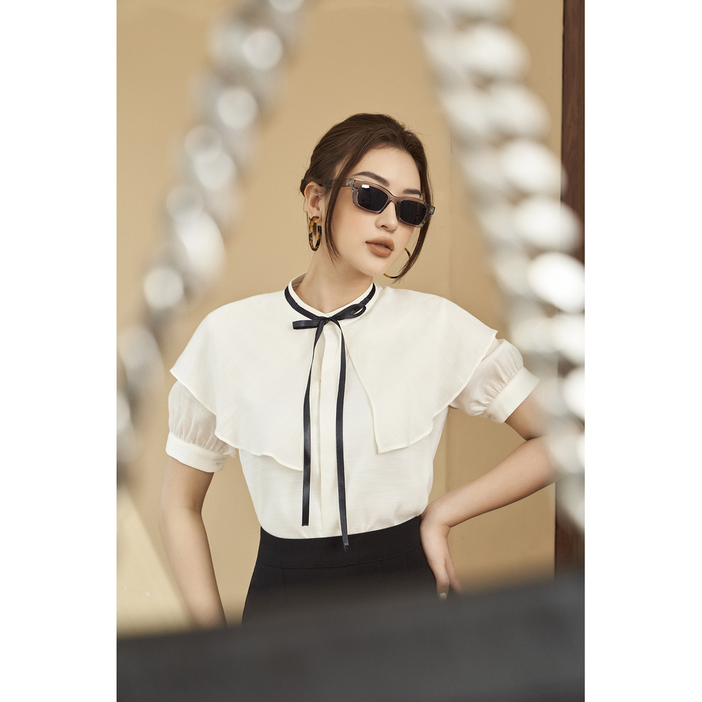 LADY ME by Eva de Eva Áo sơ mi tay ngắn cổ nơ 21SSMO005T | BigBuy360 - bigbuy360.vn