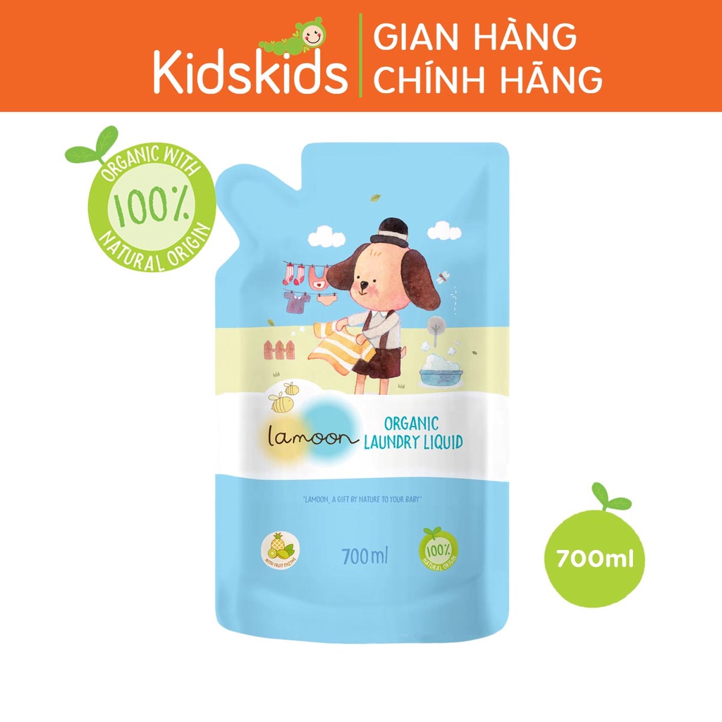 Nước giặt quần áo Organic cho bé Lamoon - Túi 700ml