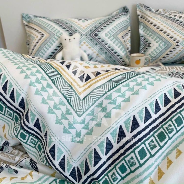 Bộ 4 Món Chăn Ga Gối Cotton 80% Thổ Cẩm Vintage Phong Cách Hàn Size m6 m8 2m Napbedding
