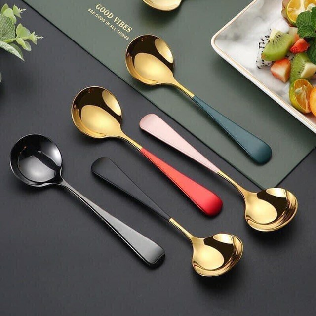 Combo 5 thìa ăn thìa inox mạ vàng sang chảnh ,hàng cao cấp, cán dài