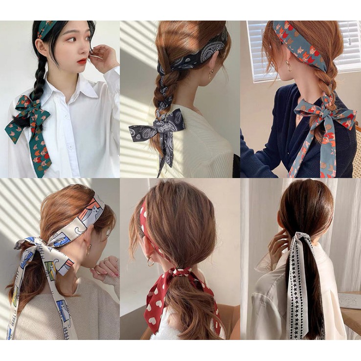 Dây lụa buộc tóc họa tiết retro siêu xinh cột tóc đa năng