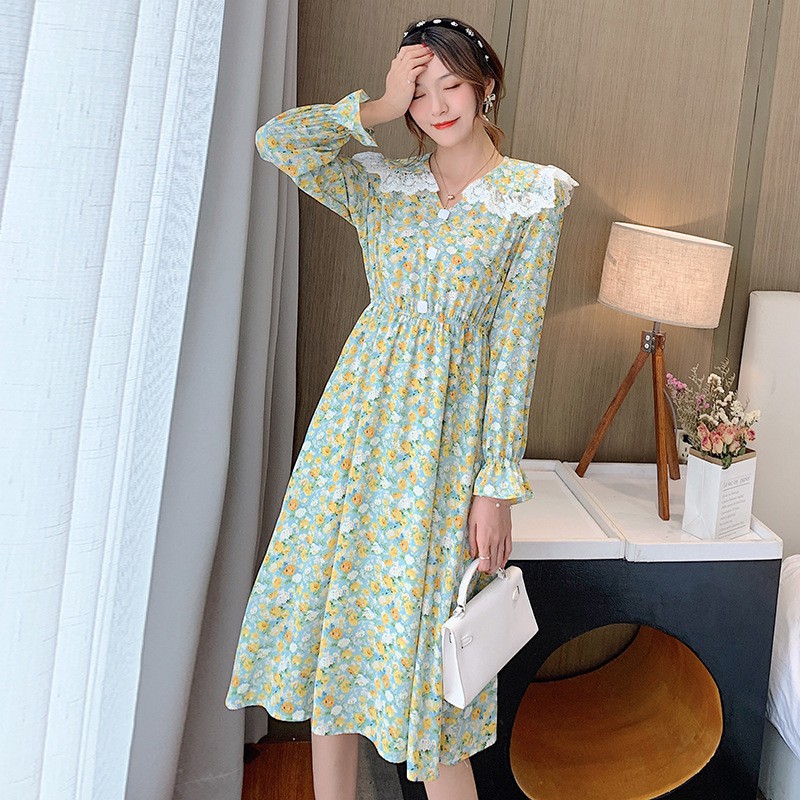 [SIZE S-2XL] Váy hoa nhí cổ sen dài tay + ngắn tay | BigBuy360 - bigbuy360.vn