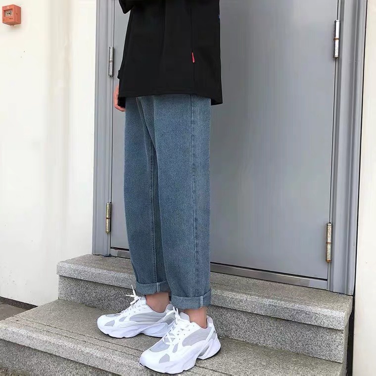 Quần Jean Baggy nam nữ Hiyou Xanh Blue, Chất jean mịn nhập khẩu Quảng Châu