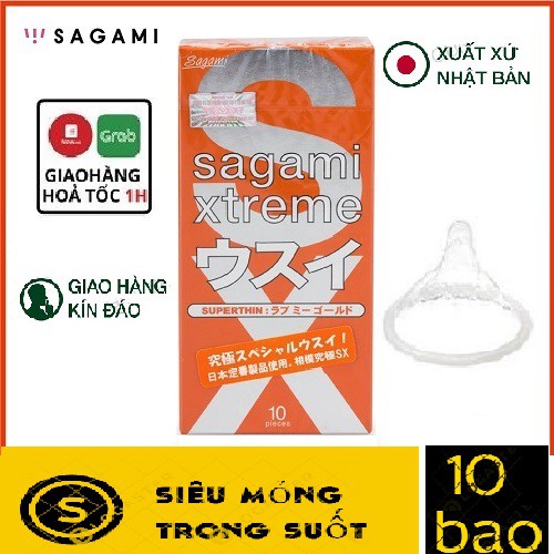 Bao Cao Su SAGAMI LOVE ME ORANGE [CHÍNH HÃNG 100%] Siêu Mỏng Chính Hãng Nhật Bản Hộp 10c, tăng cường khoái cảm tình