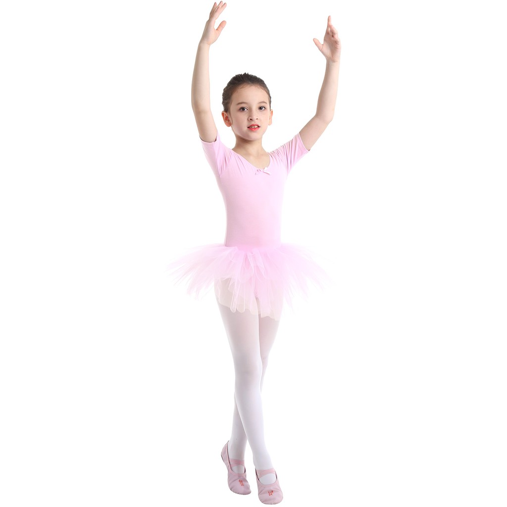 Đầm Múa ballet Tay Ngắn Chất Liệu cotton Cho Bé Gái Từ 2-10 Tuổi