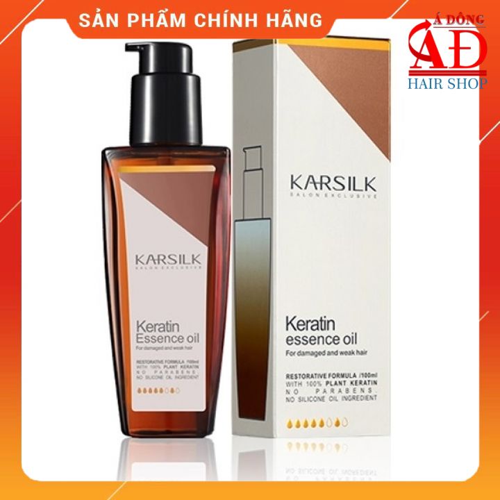 [+Tặng mũ trùm] Tinh dầu dưỡng bóng tóc Karsilk Keratin Essence Oil cho tóc yếu và hư tổn 100ml