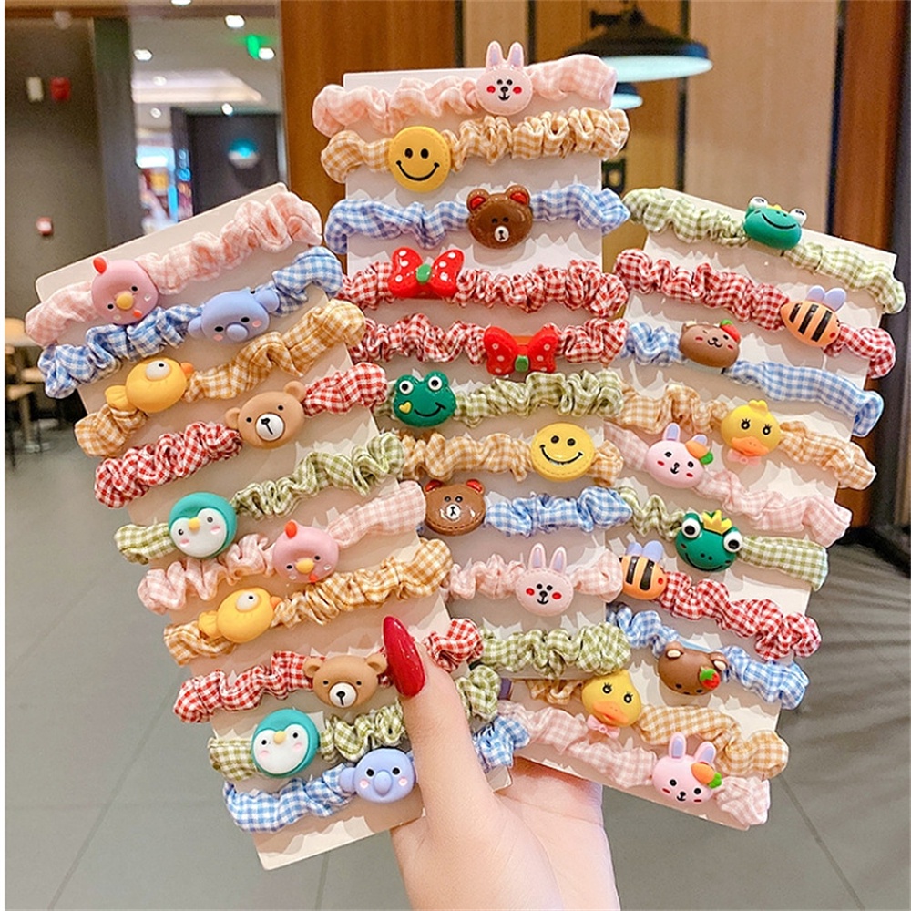 Set 10 Dây Cột Tóc Co Giãn Gắn Hình Gấu Hoạt Hình Dễ Thương Cho Bé Gái