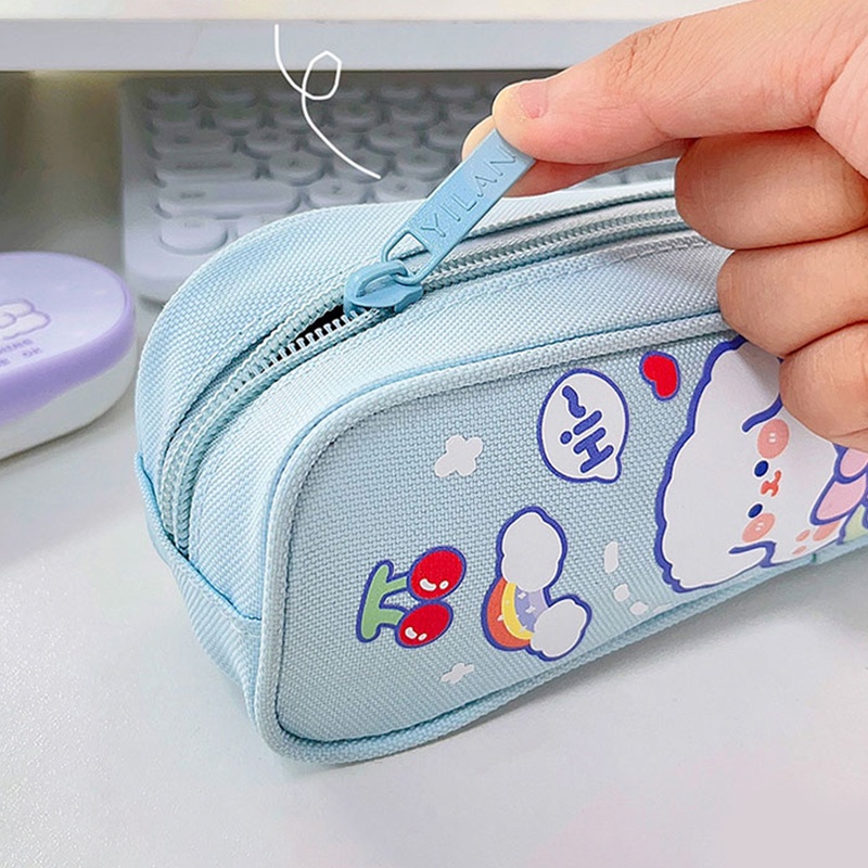 Túi Đựng Bút Hai Lớp Bằng Vải Oxford Họa Tiết Hoạt Hình Nhật Bản Có Khóa Kéo Cho Học Sinh Ốp