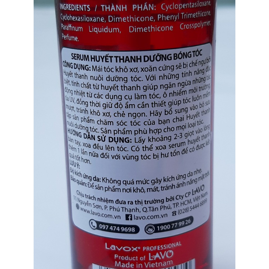Serum tóc huyết thanh Lavox Ultra Shiny 60ml phục hồi dưỡng bóng tóc hư tổn