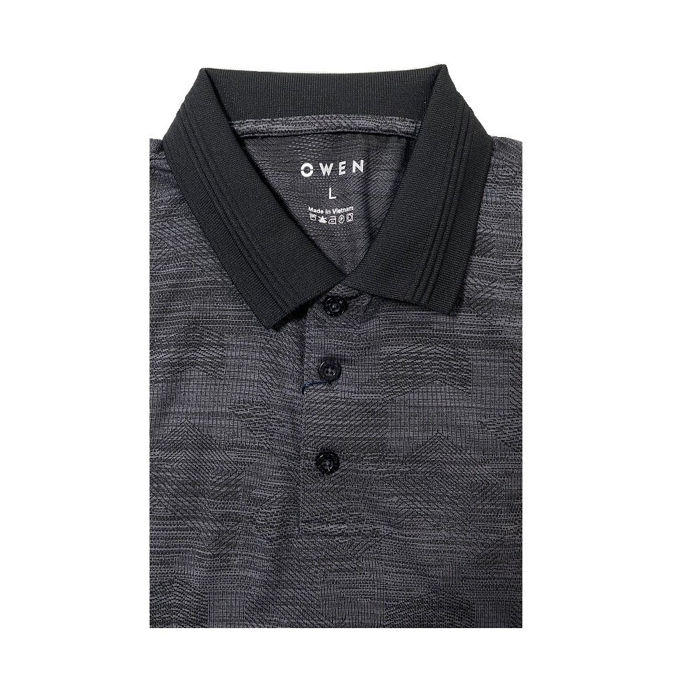 Áo thun nam có cổ bẻ polo OWEN APV220366 phông ngắn tay cao cấp dáng body fit màu ghi đậm họa tiết vải polyester