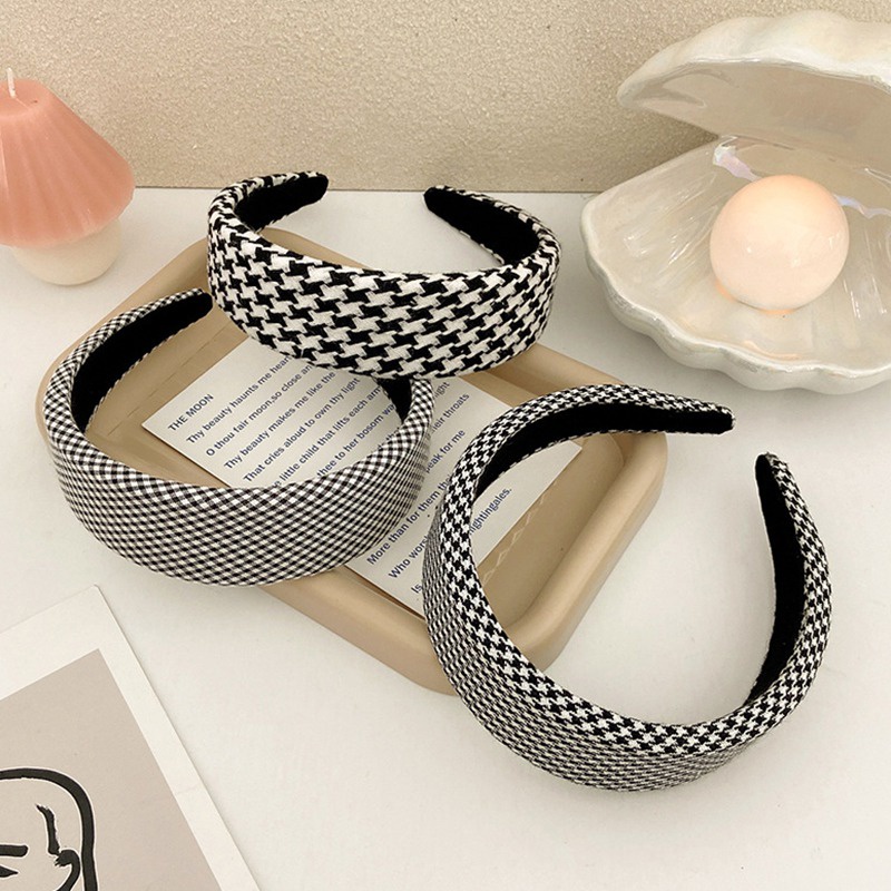 Băng Đô Cài Tóc Bản Rộng Họa Tiết Kẻ Sọc Dễ Thương Chống Trượt Cho Nữ