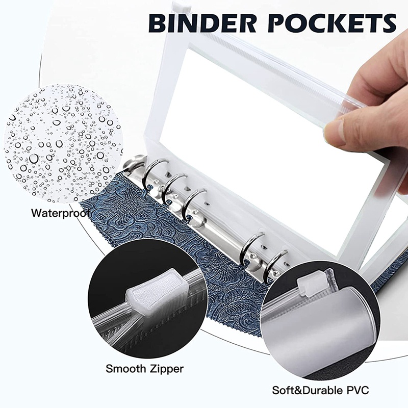 Cuốn sổ đựng ngân sách kèm phong bì có khóa kéo + phong bì tiết kiệm tiền + 8 túi trong suốt + 6 vòng buộc + 2 nhãn dán