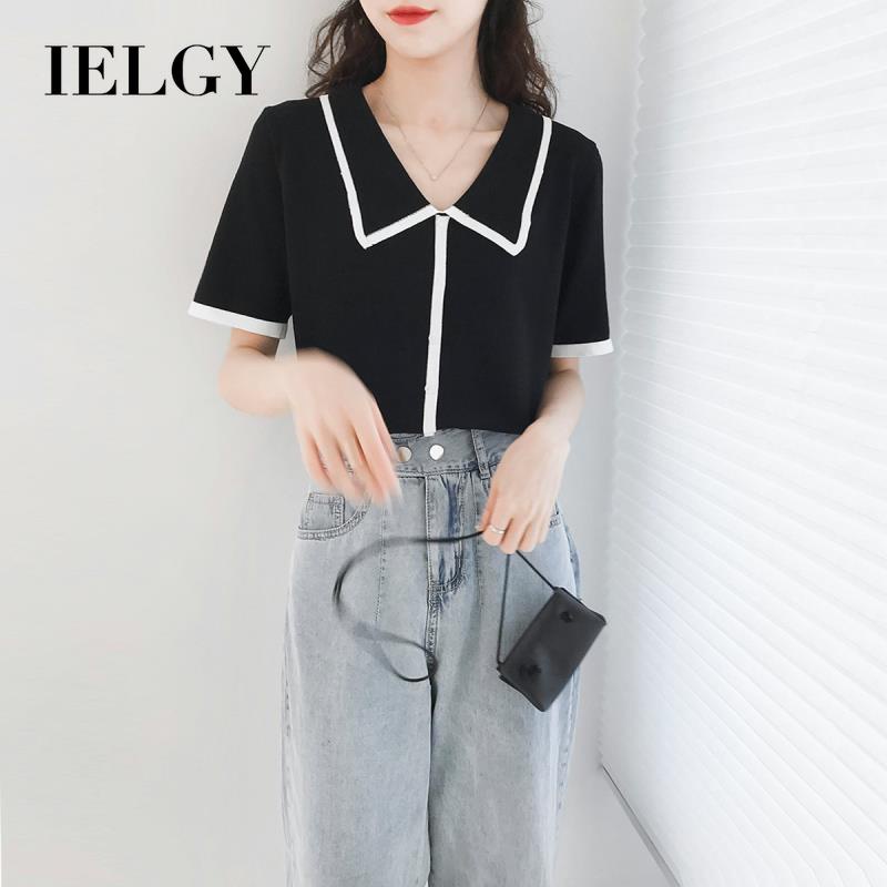 Áo sweater Dệt Kim Mỏng Tay Ngắn Dáng Rộng Màu Sắc Tương Phản Thời Trang Mùa Hè Cho Nữ