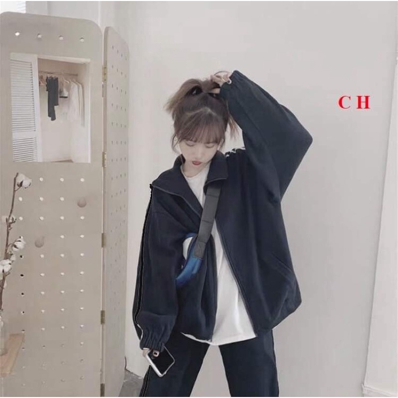 Sét Bộ thu đông NE Basic Nỉ cotton loại 1 Ulzzang Cá tính kèm quần Ống rộngÁo khoác có khoá kéoĐồ mặc nhà ngủ;đi chơi