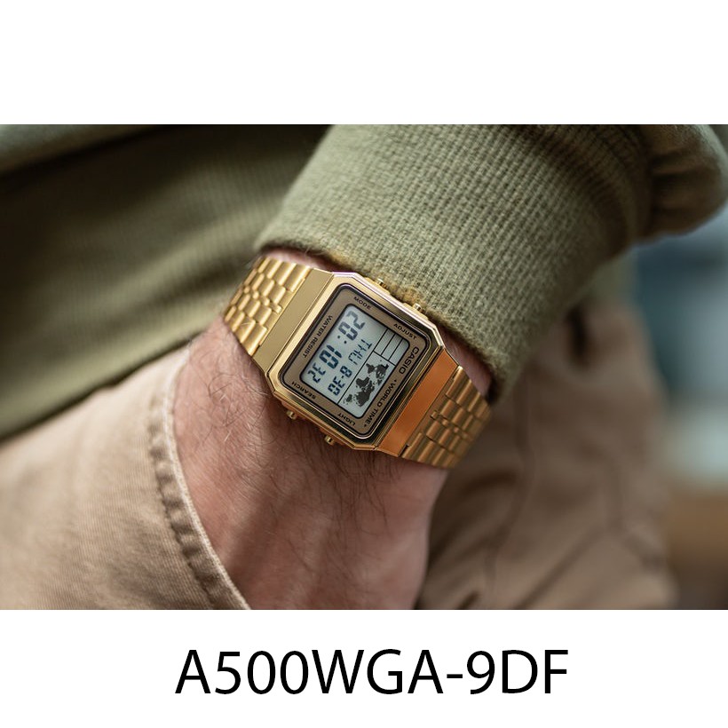 Đồng hồ Unisex Nam - Nữ Casio A500WGA-9DF - Dây kim loại Mạ vàng Sang trọng