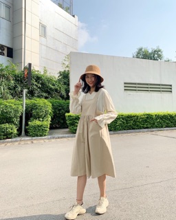 Set váy yếm thô đũi màu trẻ trung