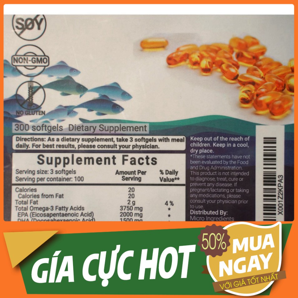 GIÁ CỰC HÓT Viên Dầu Cá Micro Ingredients Omega 3 Fish Oil - 300 Viên GIÁ CỰC HÓT