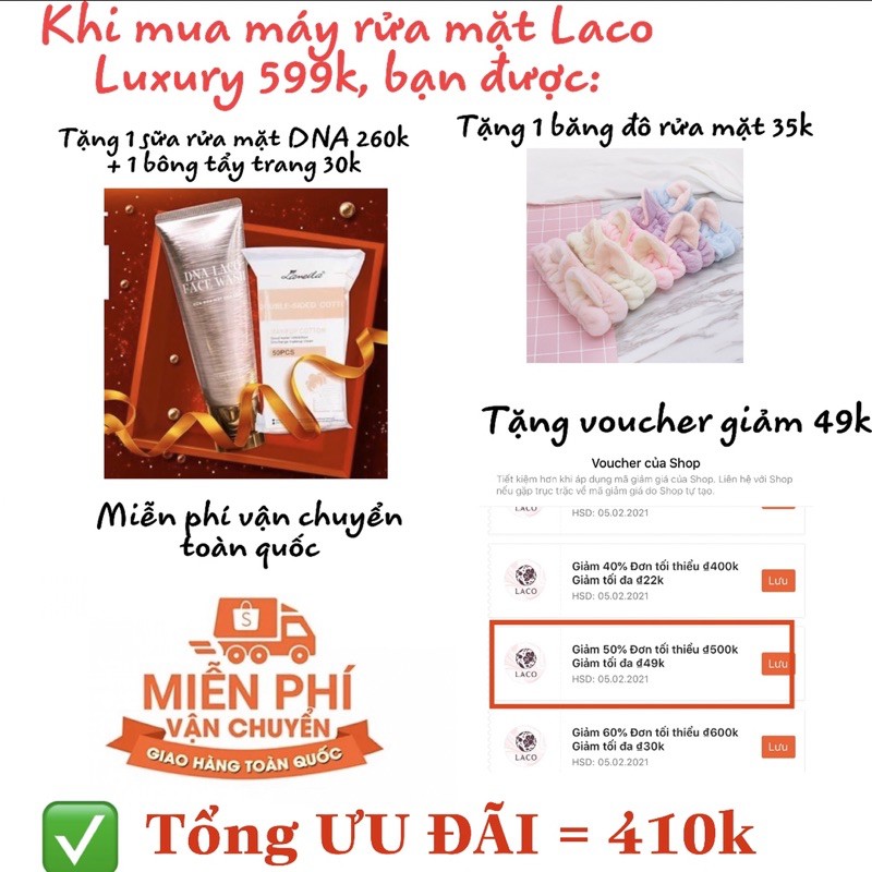 [CHÍNH HÃNG] [CHÍNH HÃNG] MÁY RỬA MẶT LACO LUXURY, sạch sâu, đẩy tinh chất, nâng cơ, xoá nhăn, tan nọng cằm | BigBuy360 - bigbuy360.vn