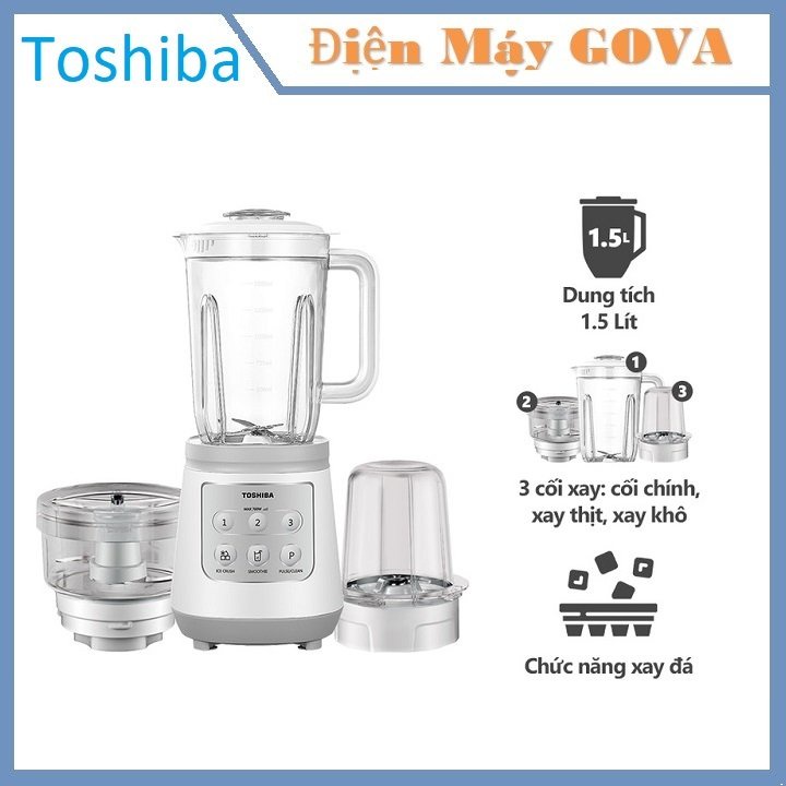 Máy Xay Sinh Tố Toshiba BL-70PR2NV - 1.5L- 3 Cối - Chức Năng Xay Đá - Công Suất 700W -Hàng Chính Hãng, Bảo Hành 12 Tháng