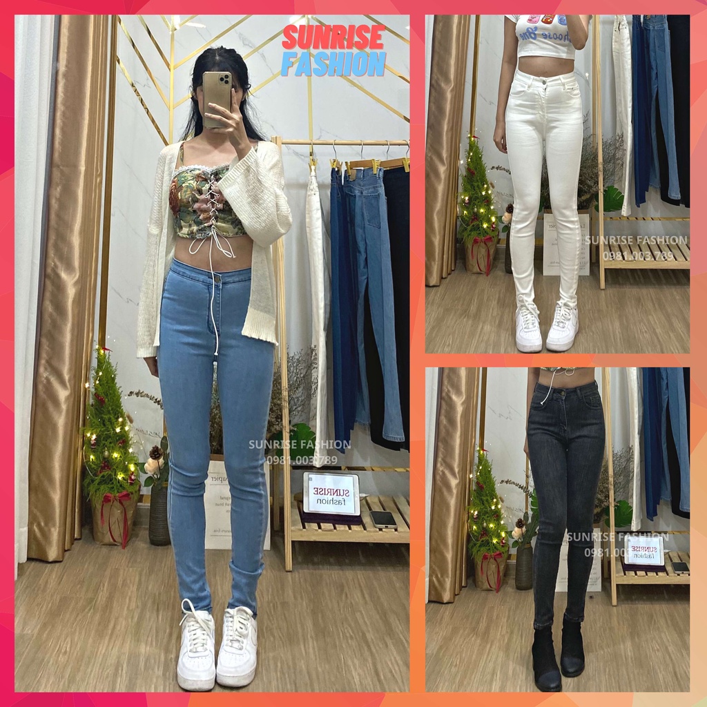 Quần jean skinny nữ cạp cao tôn dáng, quần bò nữ lưng cao co giãn cao cấp Sunrise Fashion S616