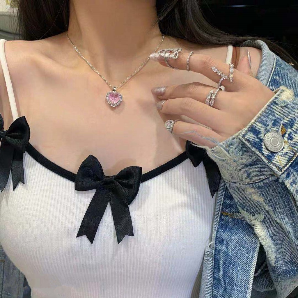 Vòng cổ Mặt Trái Tim Đính Đá Zircon Hồng