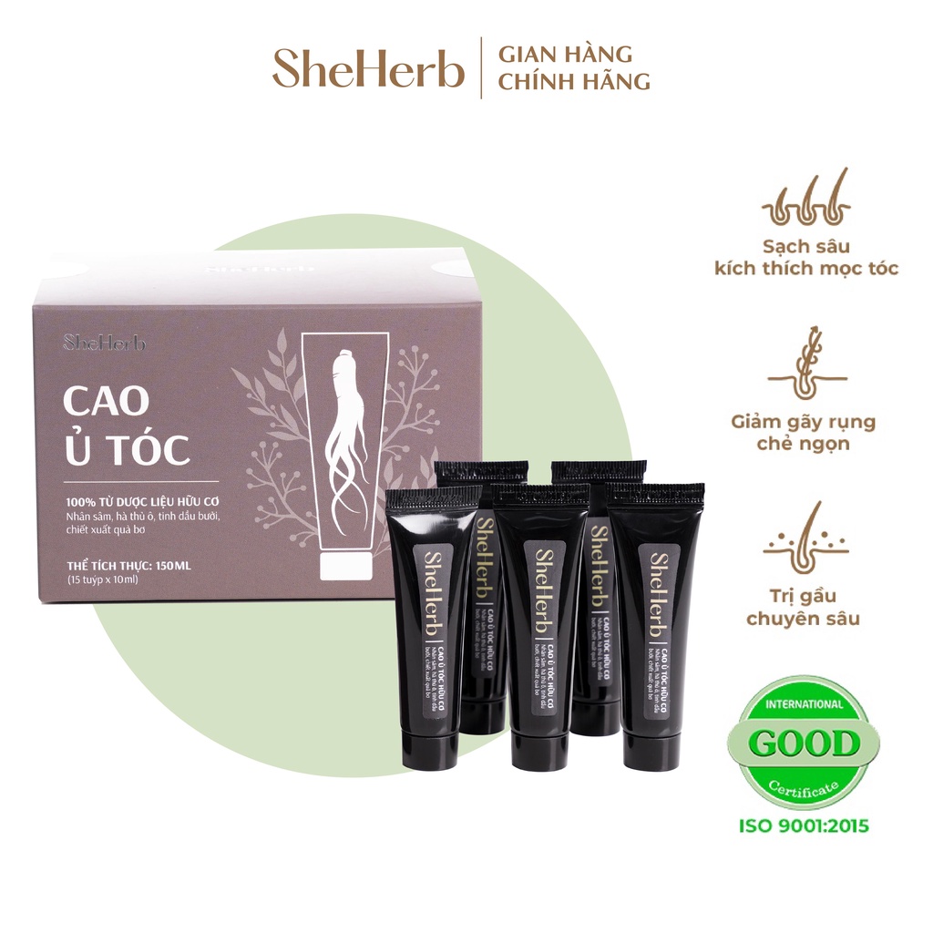 Cao Ủ Tóc Nhân Sâm Tươi Ngăn Ngừa Rụng Tóc, Phục Hồi Tóc SheHerb - Cho Tóc Mềm Mượt, Chắc Khỏe Hộp 15 Tuýp x 10ml