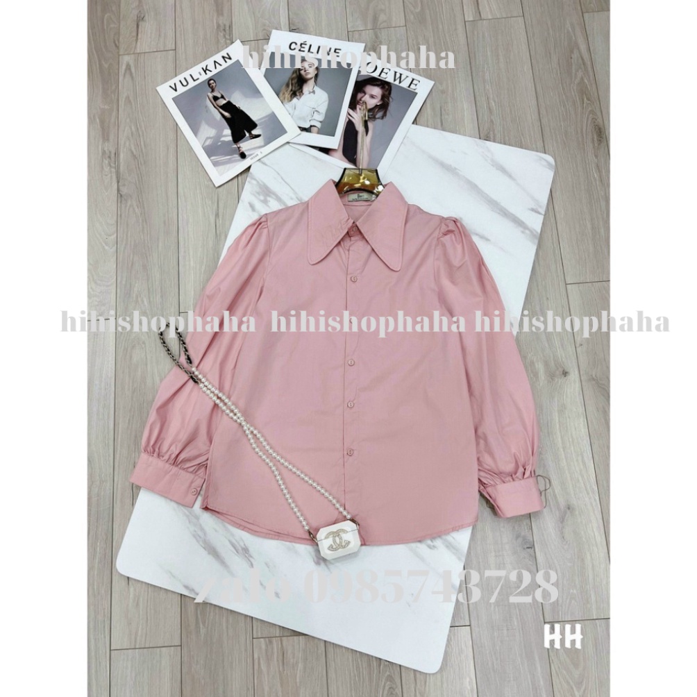 áo sơ mi tay bồng 2 màu trắng hồng NH00099 hihishophaha
