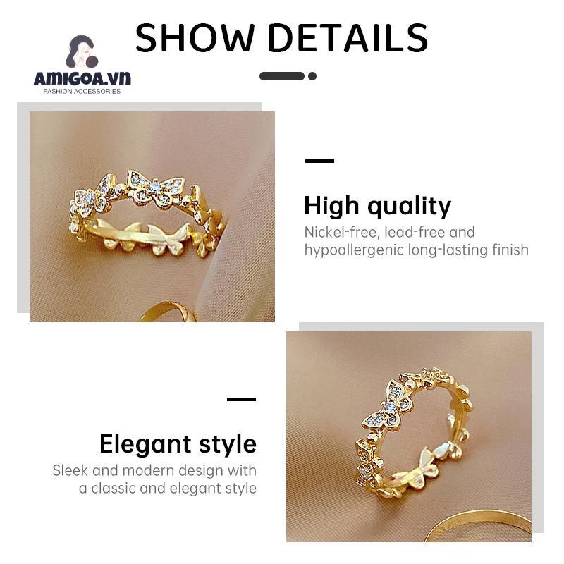 ✨✨ Nhẫn Hở Hai Lớp Đính Ngọc Trai Hình Học Bướm Thời Trang Đơn Giản Dành Cho Nữ