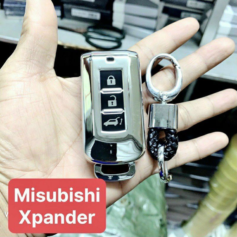 Bao da chìa khóa Inox mạ crôm Mitsubishi XPANDER outlander cao cấp - tặng móc.