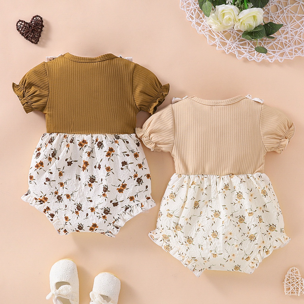 Áo liền quần BCBL giả hai lớp in họa tiết hoa thời trang mùa hè xinh xắn đáng yêu dành cho bé gái 0-18 tháng tuổi
