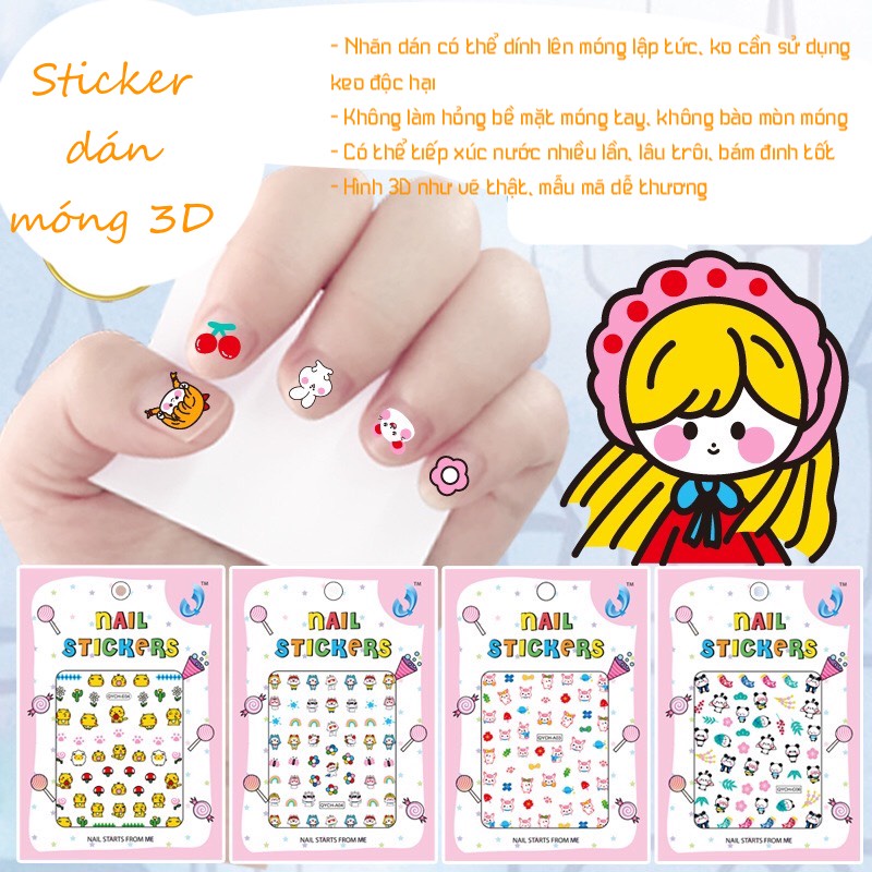 Z0683 (Chọn mẫu) Sticker dán móng 3D hoạt hình nhiều mẫu cho bé