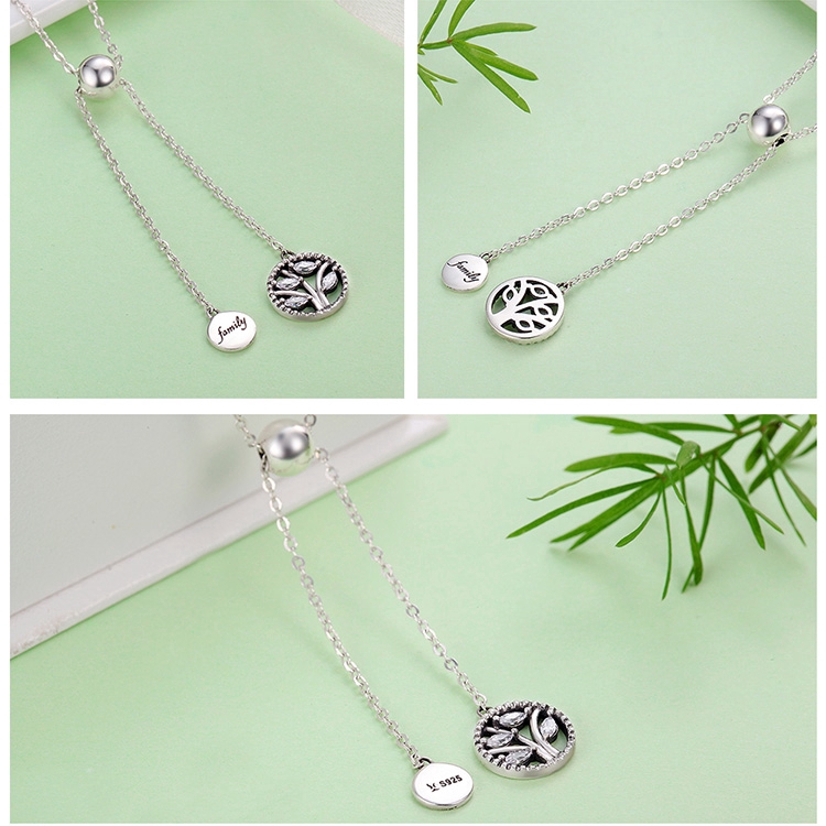 Dây chuyền đeo cổ Bamoer mặt họa tiết hình cây bằng bạc 925 đính đá zircon