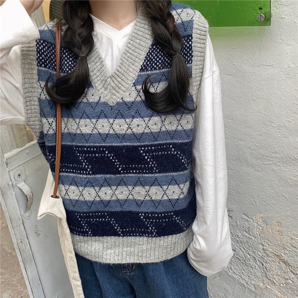 Áo thun dáng rộng/ Áo dệt kim không tay phong cách thời trang Hàn Quốc