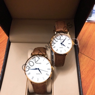 ♞◘Cặp đồng hồ nam nữ Halei mặt tròn dây da thời thượng -Gozid.watches
