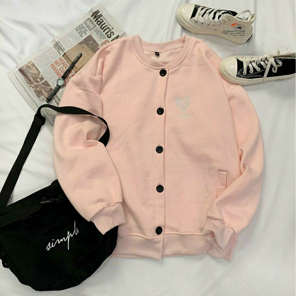 Áo Cardigan Thêu Trái Tim Cozy Unisex, Áo Khoác Nỉ Ulzzang Phom Rộng 4 Màu, Labibi